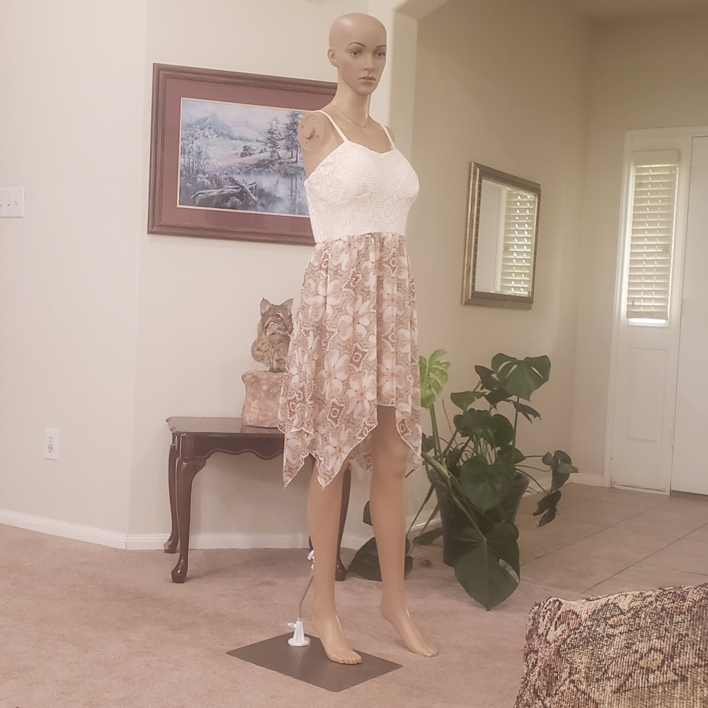 AUW xl crochet upper jagged flare skirt boho mixed media midi adjustable straps - Picture 1 of 8